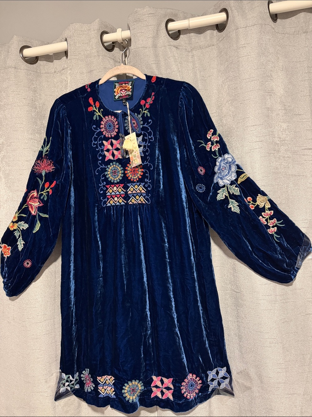 Silk blend NWT Embroidered Navy Velvet Tunic Dress